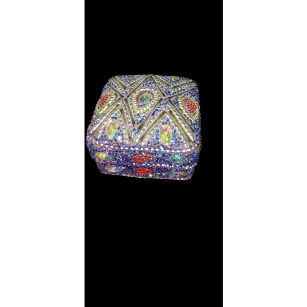 Bejeweled Mosaic‎ Trinket Box Bridal Ring Keepsake Pill Prayer Boho